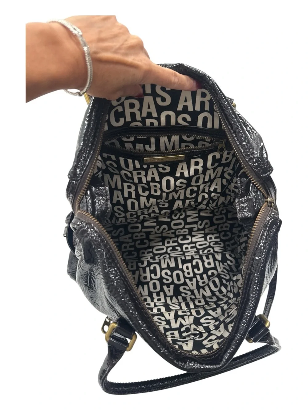Marc by Marc Jacobs Black Patent Leather Tote with Front Pocket